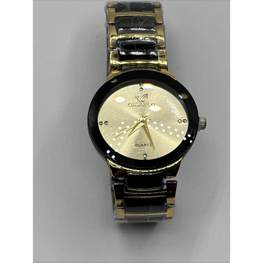 New Men Luxury Watches  Cool Black Gold Quartz Steel Wristwatch Orlando.‎